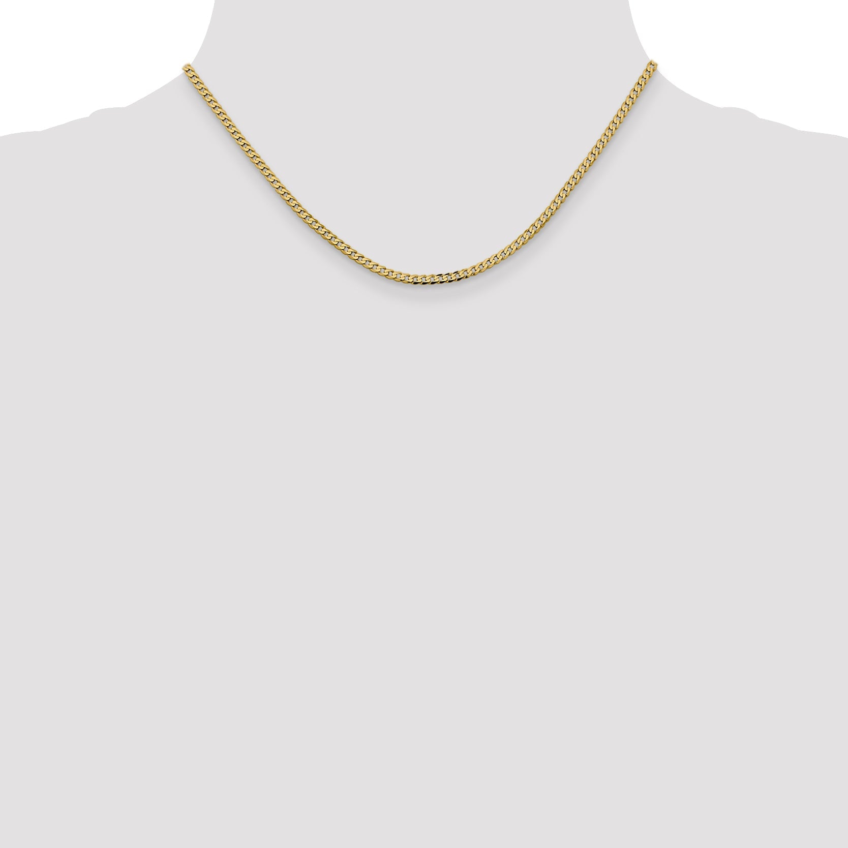 16 Inch 14K 2.3mm Flat Beveled Curb Chain Necklace