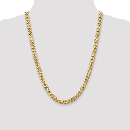 24 Inch 14K 8mm Flat Beveled Curb Chain Necklace