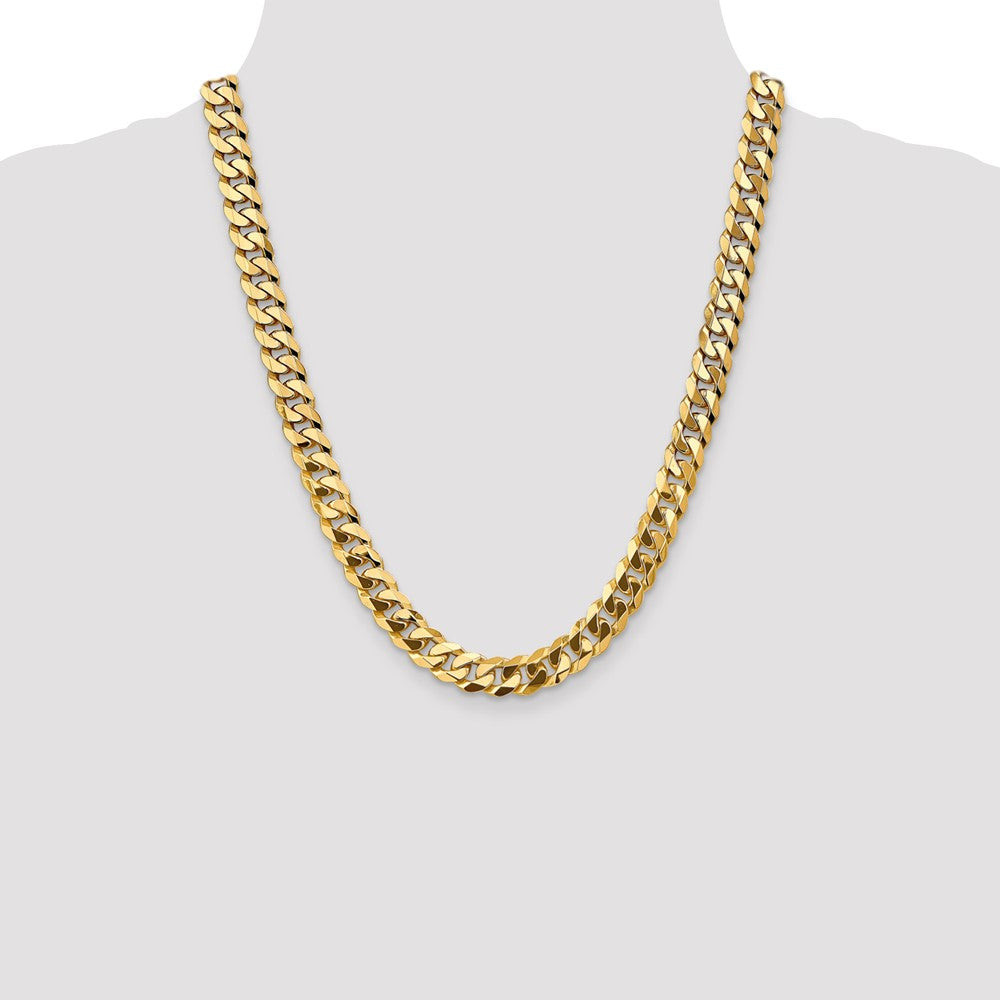 22 Inch 14K 9.5mm Flat Beveled Curb Chain Necklace