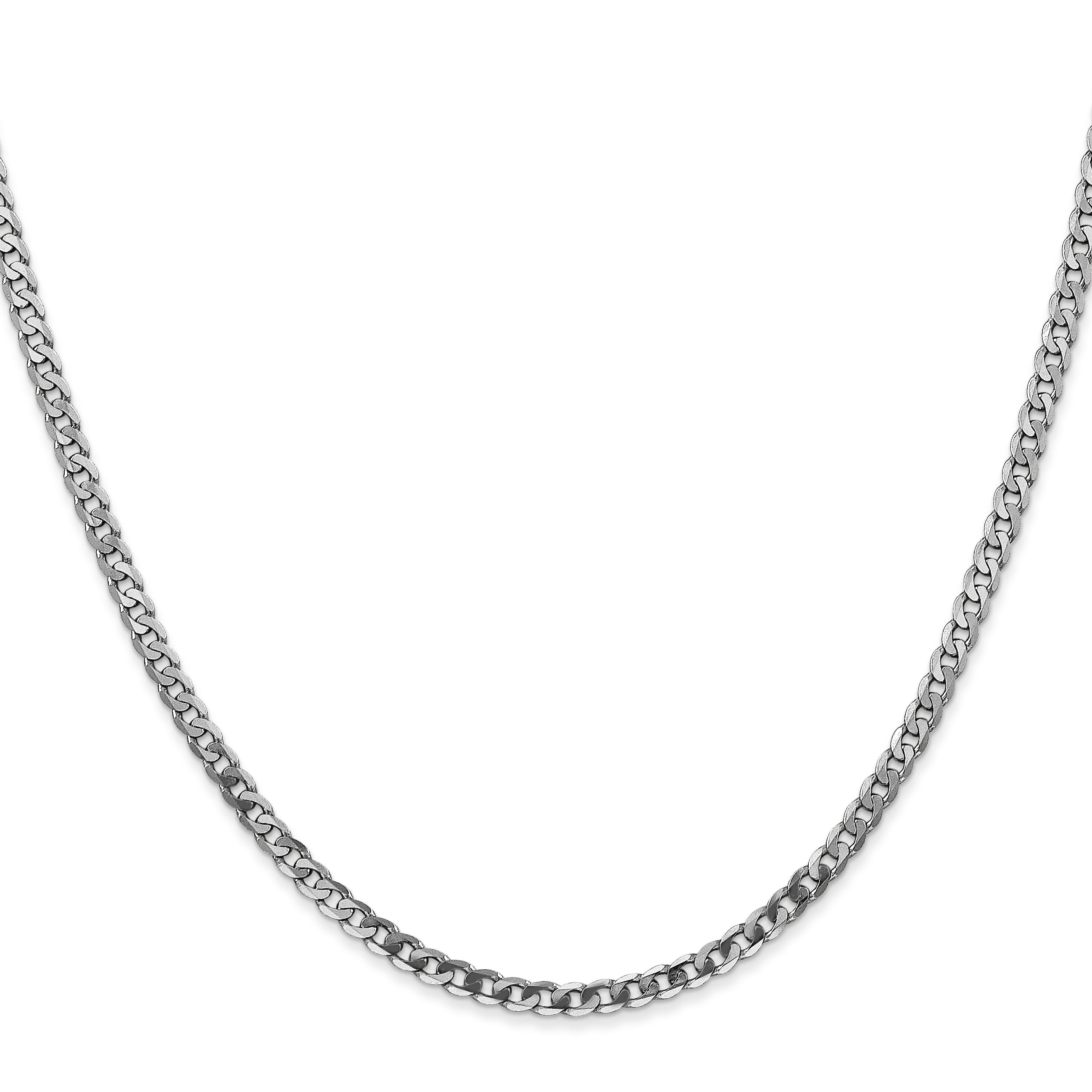 18 Inch 14K White Gold 2.9mm Flat Beveled Curb Chain Necklace