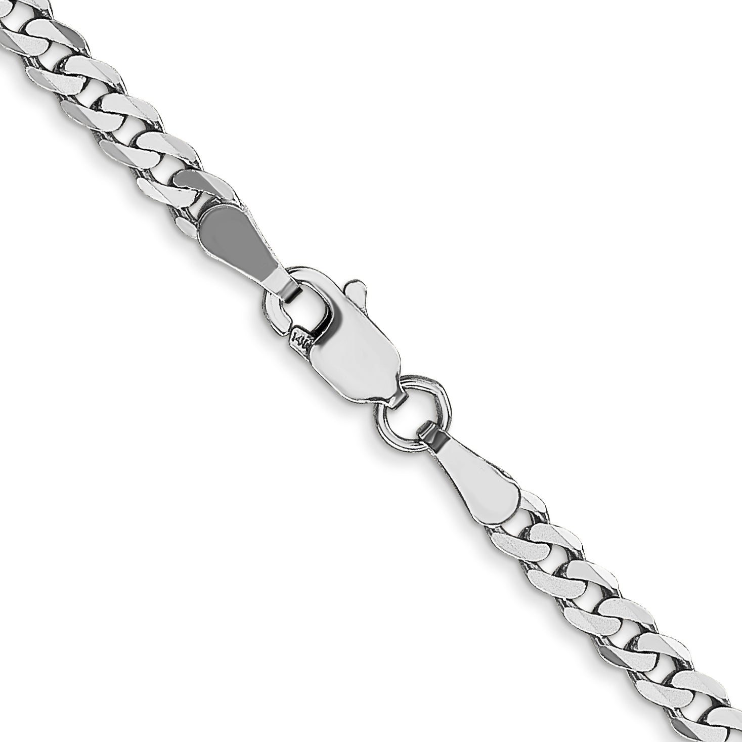 18 Inch 14K White Gold 2.9mm Flat Beveled Curb Chain Necklace