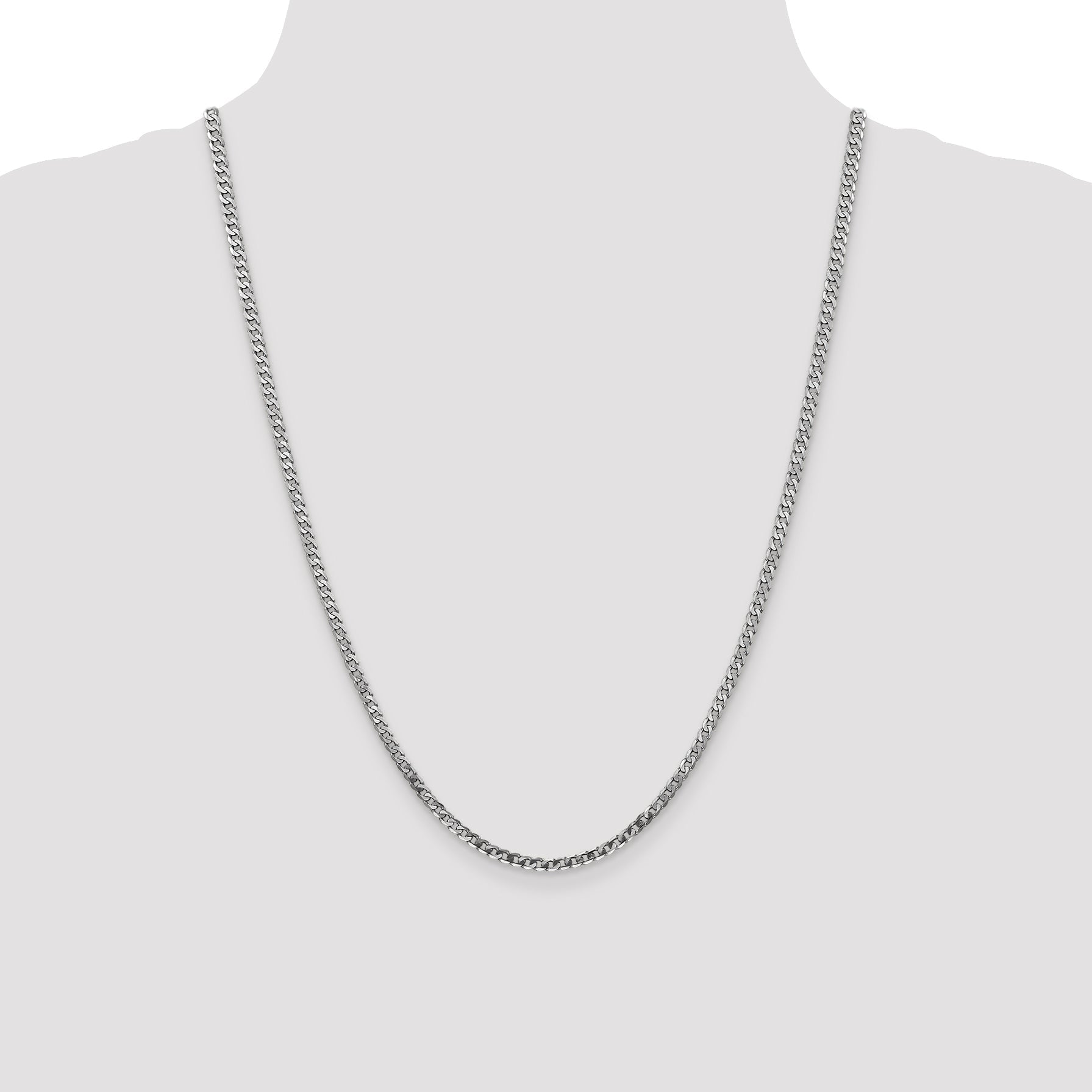 24 Inch 14K White Gold 2.9mm Flat Beveled Curb Chain Necklace