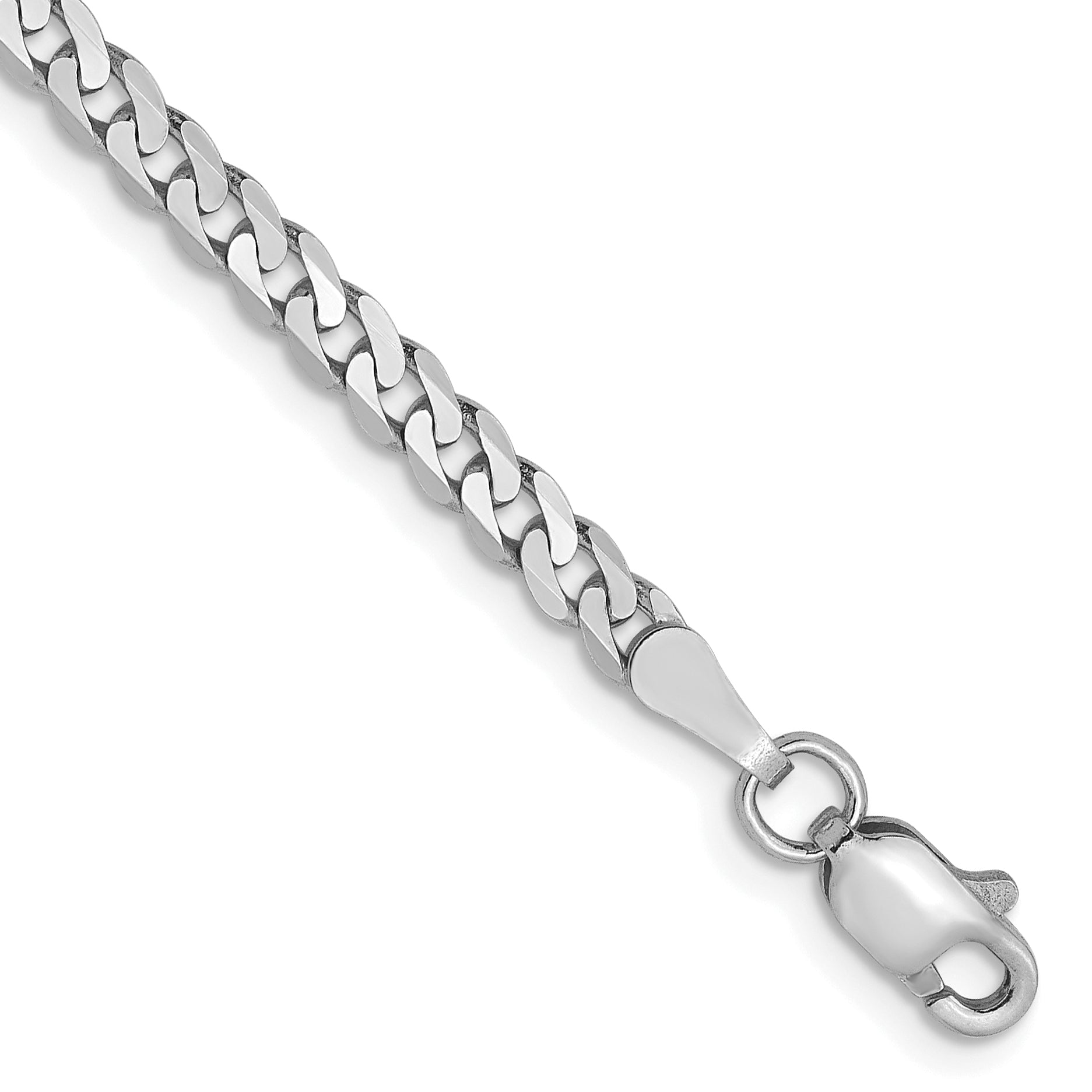 7 Inch 14K White Gold 2.9mm Flat Beveled Curb Chain Bracelet