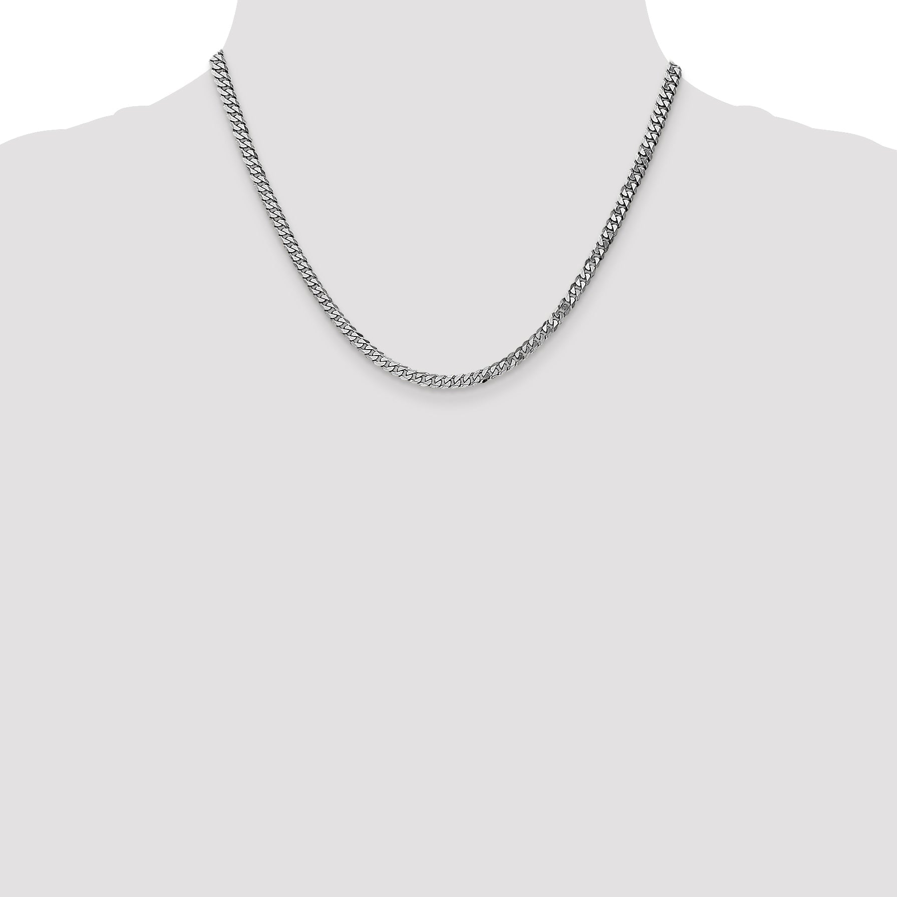 18 Inch 14K White Gold 3.9mm Flat Beveled Curb Chain Necklace