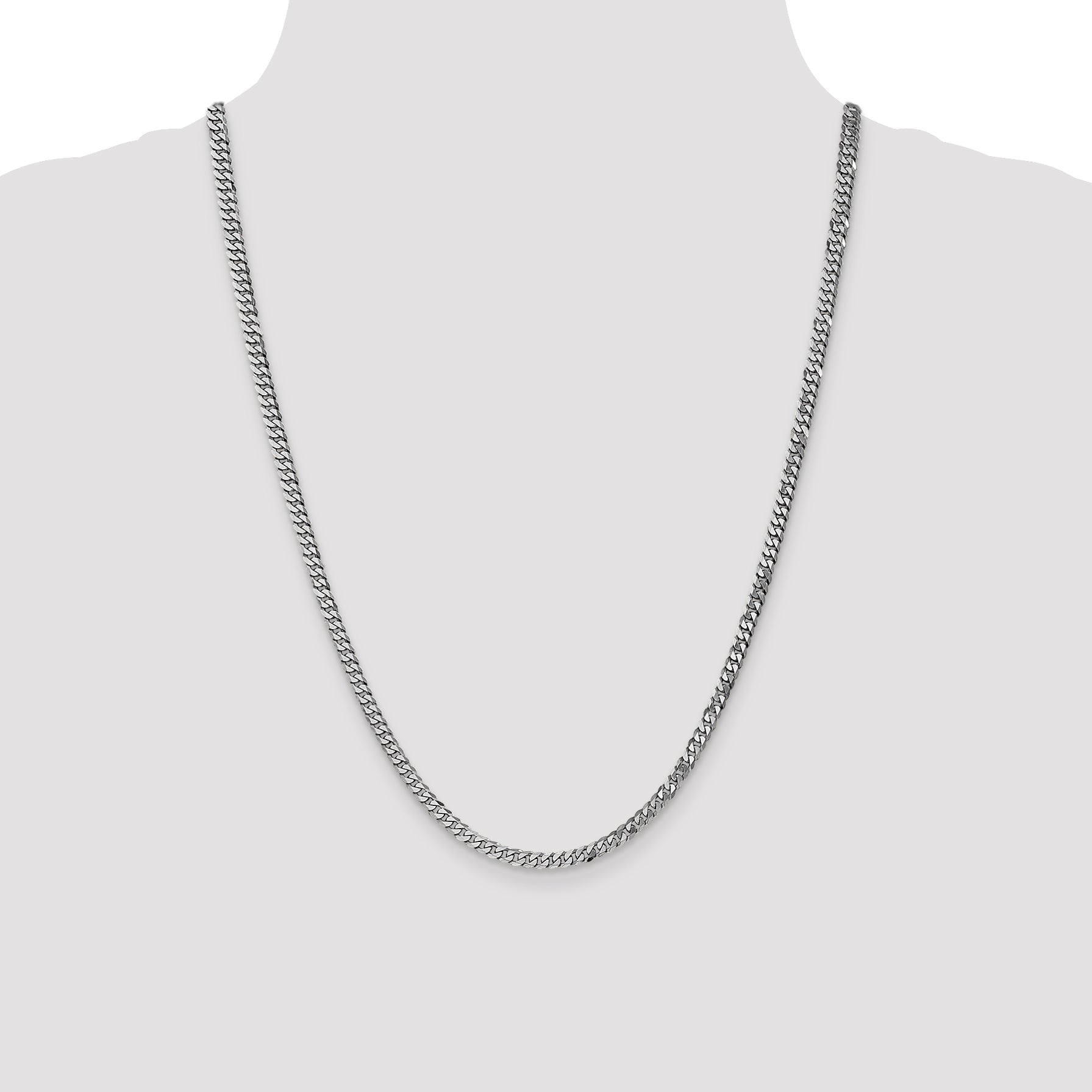 24 Inch 14K White Gold 3.9mm Flat Beveled Curb Chain Necklace