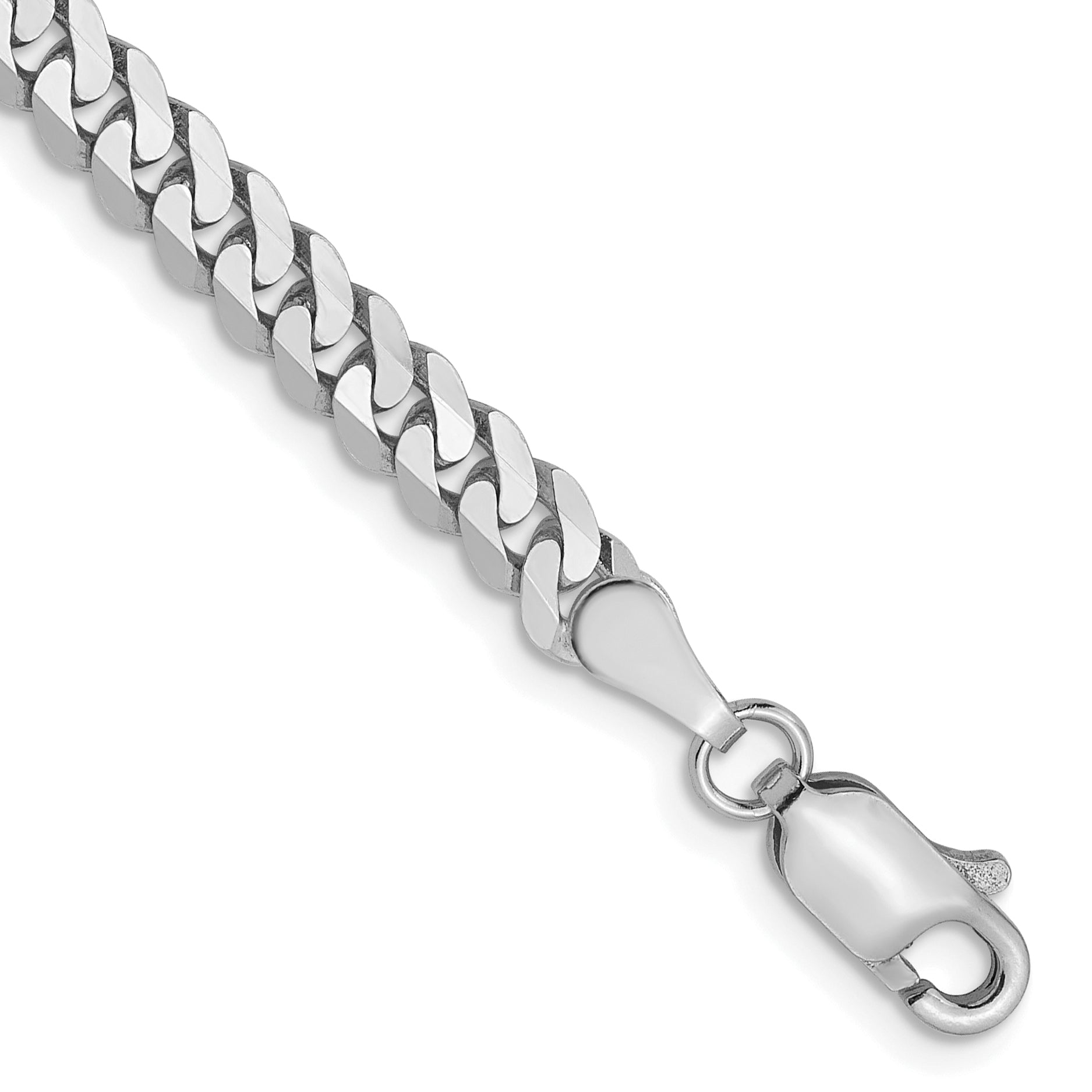 8 Inch 14K White Gold 3.9mm Flat Beveled Curb Chain Bracelet