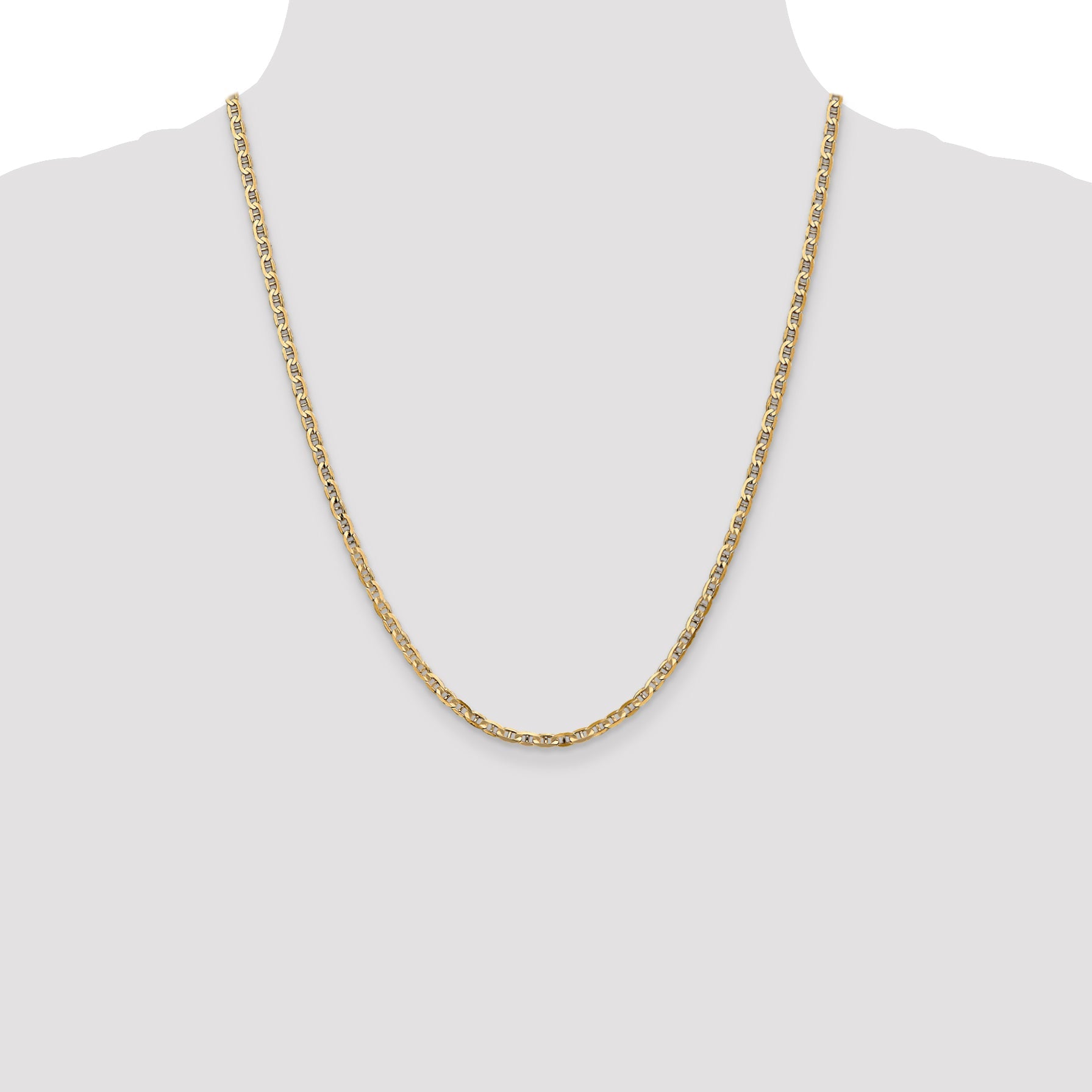 22 Inch 14K 3mm Concave Anchor Chain Necklace