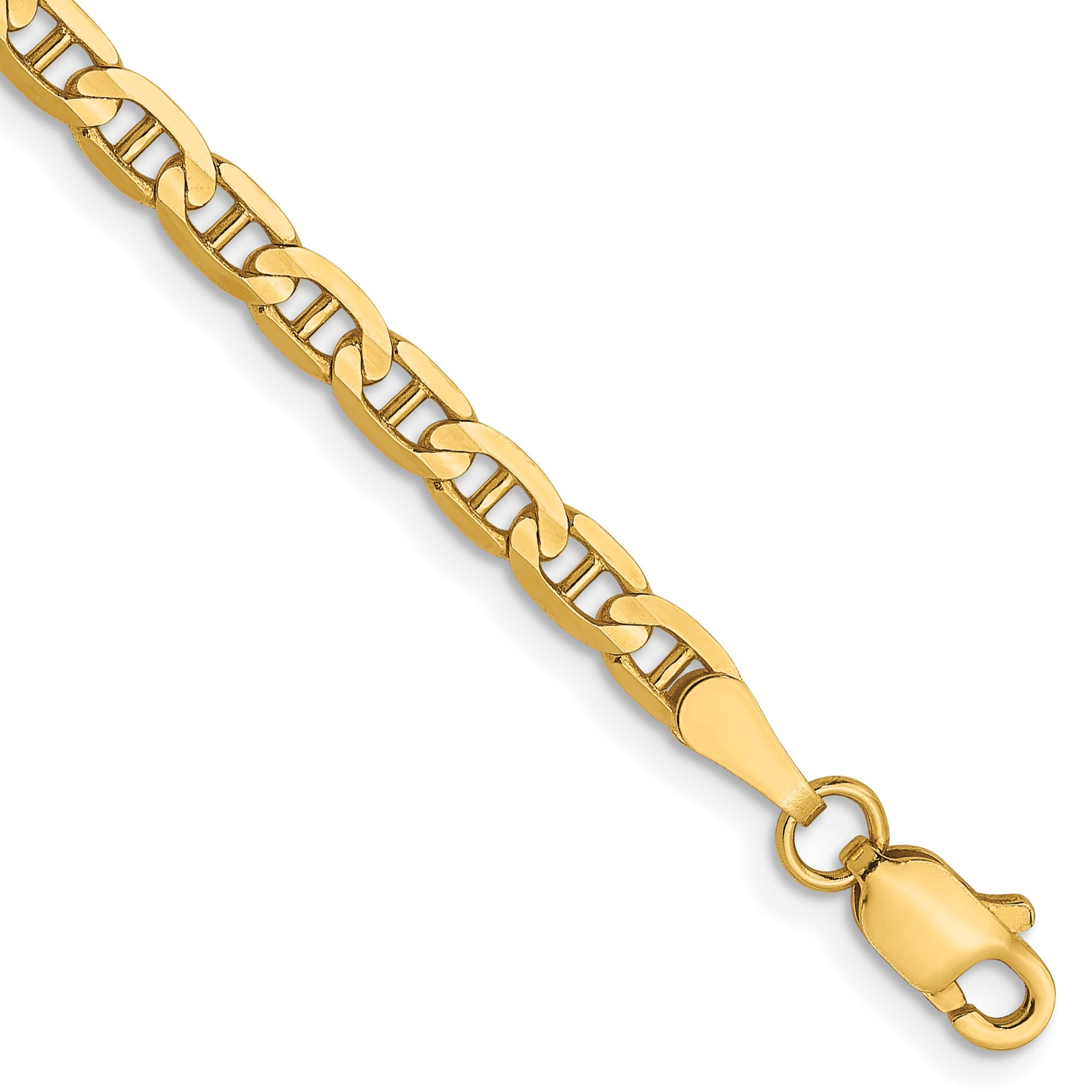 7 Inch 14K 3mm Concave Anchor Chain Bracelet