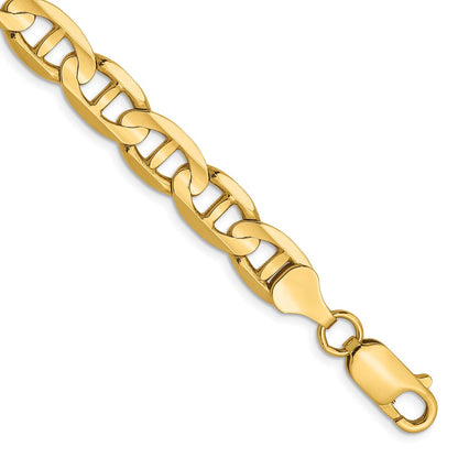9 Inch 14K 7mm Concave Anchor Chain Bracelet