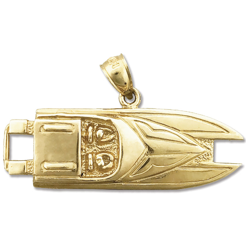 14K Gold 36MM Two Seater Speed Boat Pendant