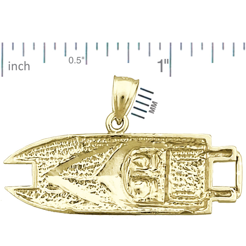14K Gold 36MM Two Seater Speed Boat Pendant