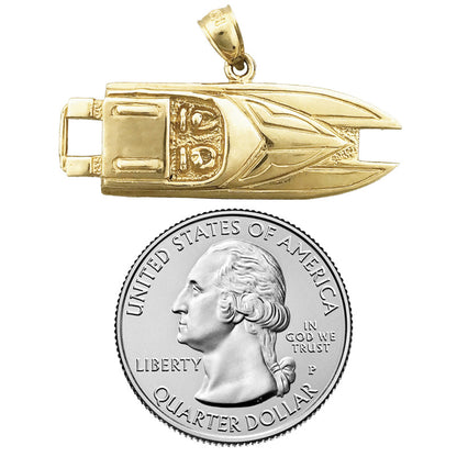 14K Gold 36MM Two Seater Speed Boat Pendant