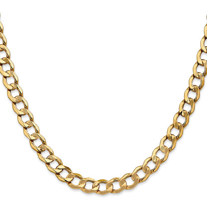 18 Inch 14K 7mm Semi-Solid Curb Link Chain Necklace