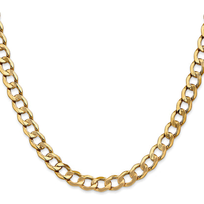 9 Inch 14K 7mm Semi-Solid Curb Link Chain Bracelet
