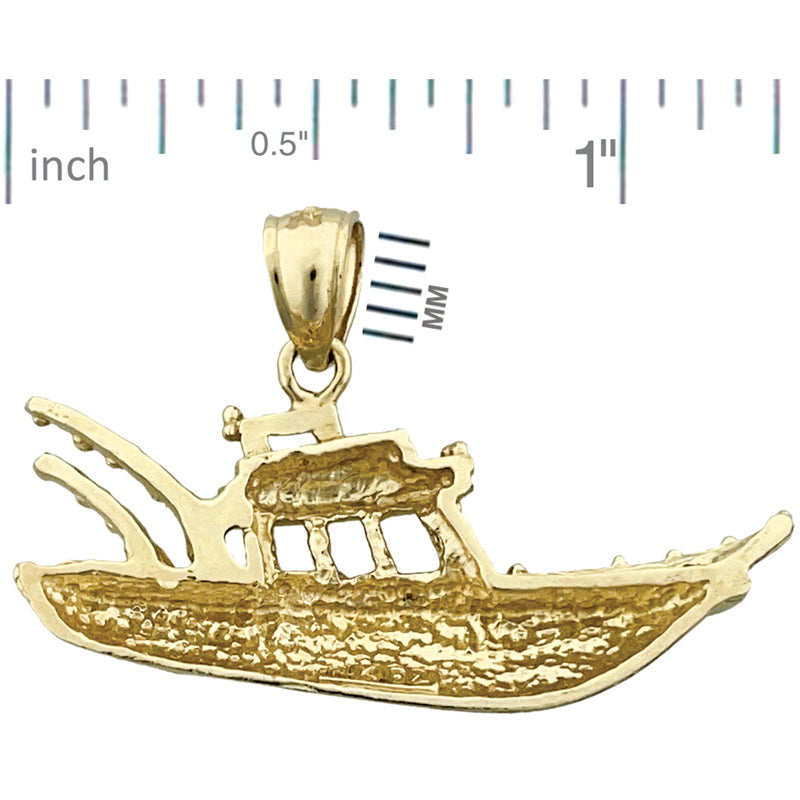 14K Gold Fishing Boat Pendant