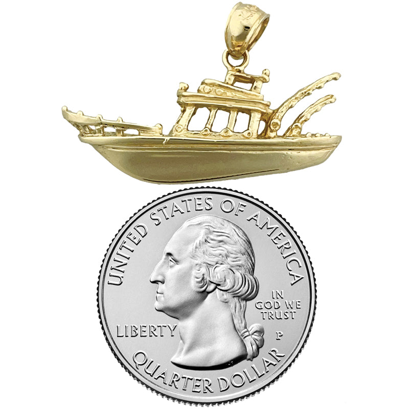 14K Gold Fishing Boat Pendant