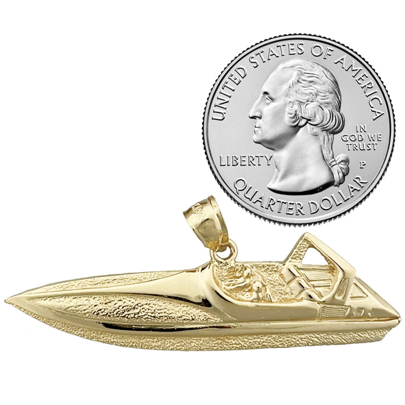 14K Gold Two Seater Speed Boat Pendant