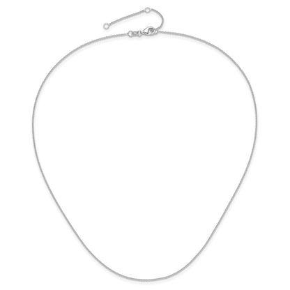 18 Inch 14K White Gold 1.25mm Round Cable 1In+1In Adjustable Chain Necklace