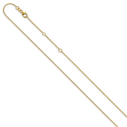 18 Inch 14K Yellow Gold 1.25mm Round Cable 1In+1In Adjustable Chain Necklace
