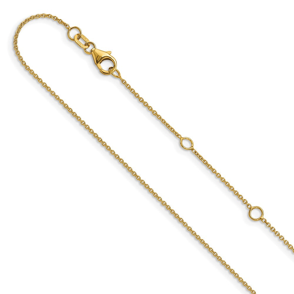 18 Inch 14K Yellow Gold 1.25mm Round Cable 1In+1In Adjustable Chain Necklace