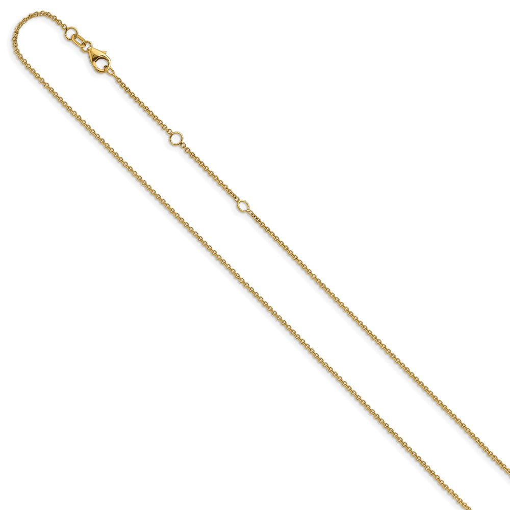 26 Inch 14K Yellow Gold 1.4mm Round Cable 2In+2In Adjustable Chain Necklace