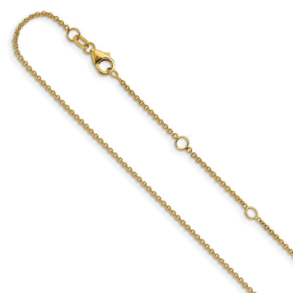 18 Inch 14K Yellow Gold 1.4mm Round Cable 1In+1In Adjustable Chain Necklace