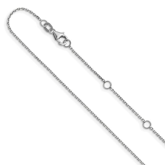 2 Inch 14K White Gold 1.1mm D/C Square Cable 1In+1In Adjustable Chain Necklace