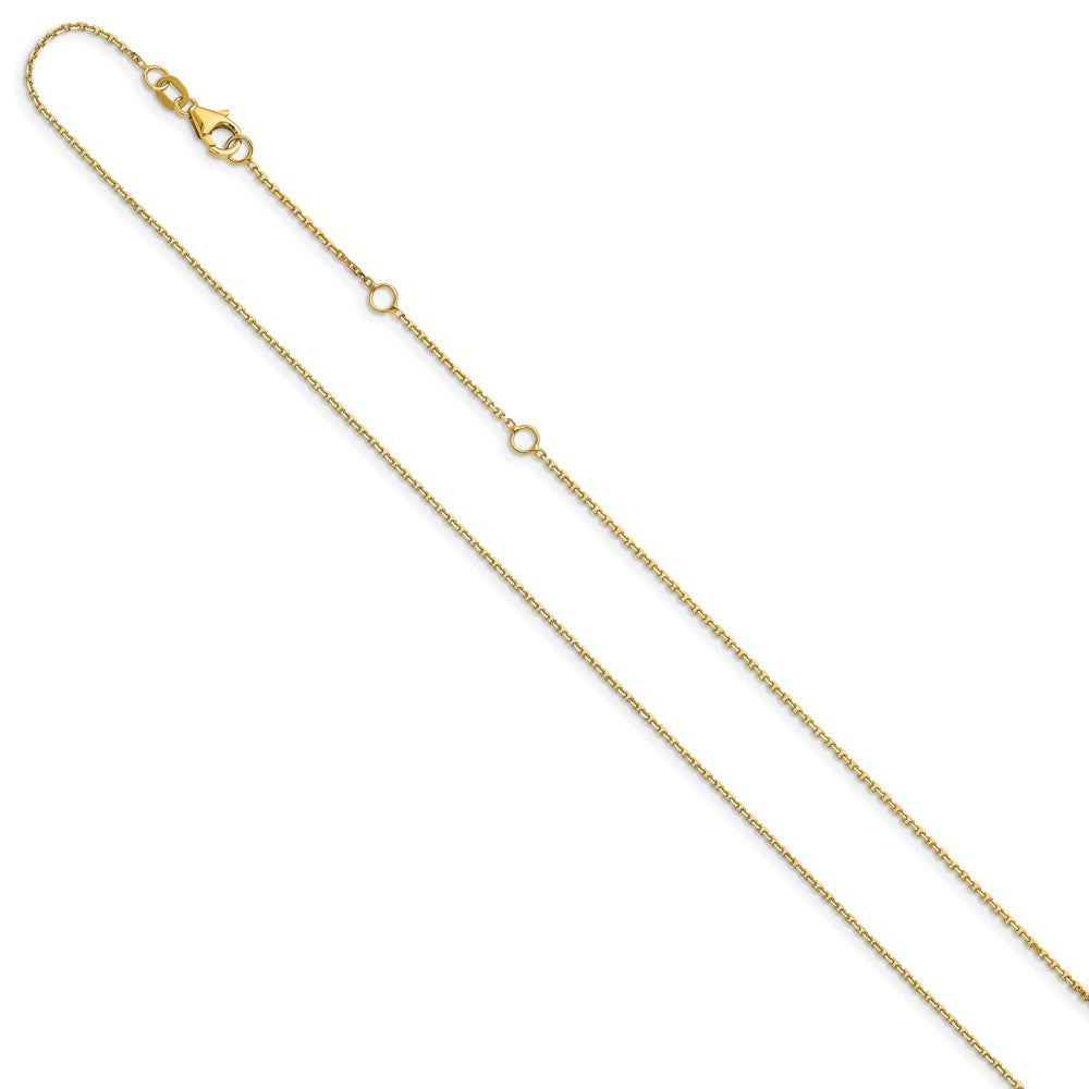 2 Inch 14K Yellow Gold 1.1mm D/C Square Cable 1In+1In Adjustable Chain Necklace