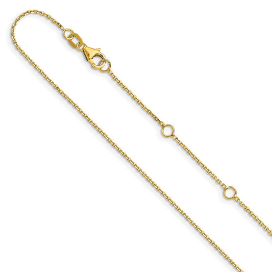 2 Inch 14K Yellow Gold 1.1mm D/C Square Cable 1In+1In Adjustable Chain Necklace