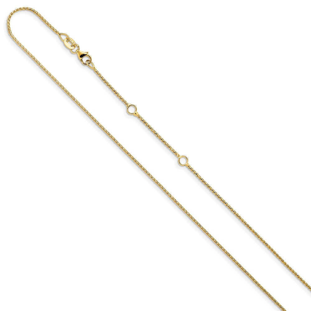 2 Inch 14K Yellow Gold 1mm D/C Open Franco 1In+1In Adjustable Chain Necklace
