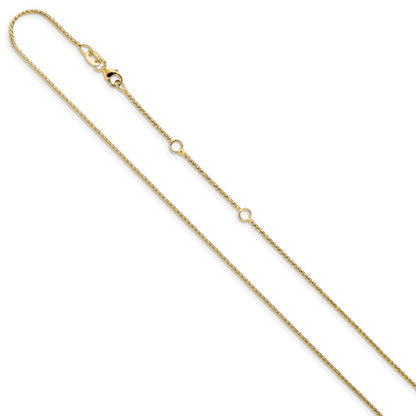 2 Inch 14K Yellow Gold 1mm D/C Open Franco 1In+1In Adjustable Chain Necklace
