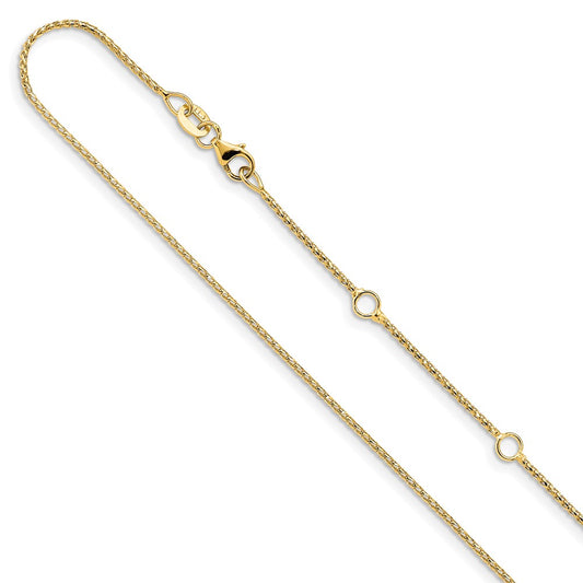 18 Inch 14K Yellow Gold 1mm D/C Open Franco 1In+1In Adjustable Chain Necklace