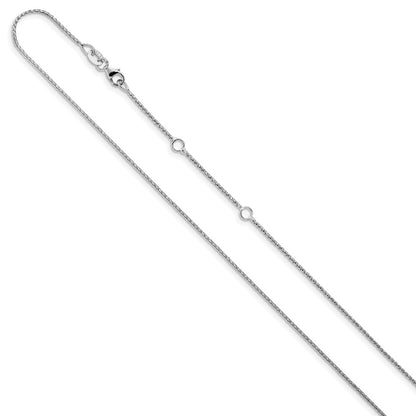 18 Inch 14K White Gold 1mm D/C Open Franco 1In+1In Adjustable Chain Necklace