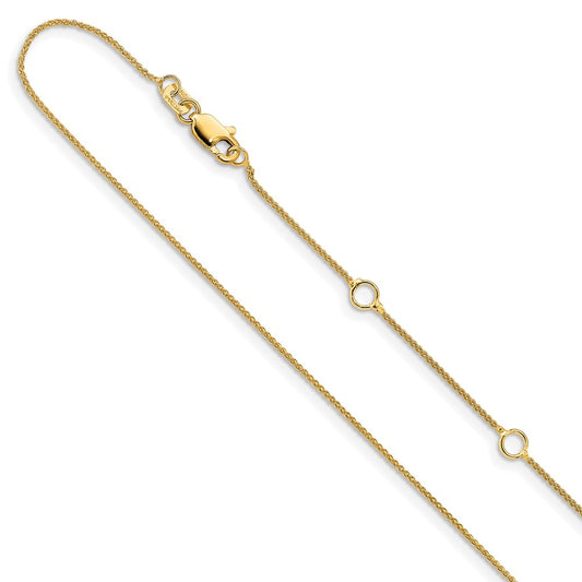 2 Inch 14K Yellow Gold .8mm Baby Spiga 1In+1In Adjustable Chain Necklace