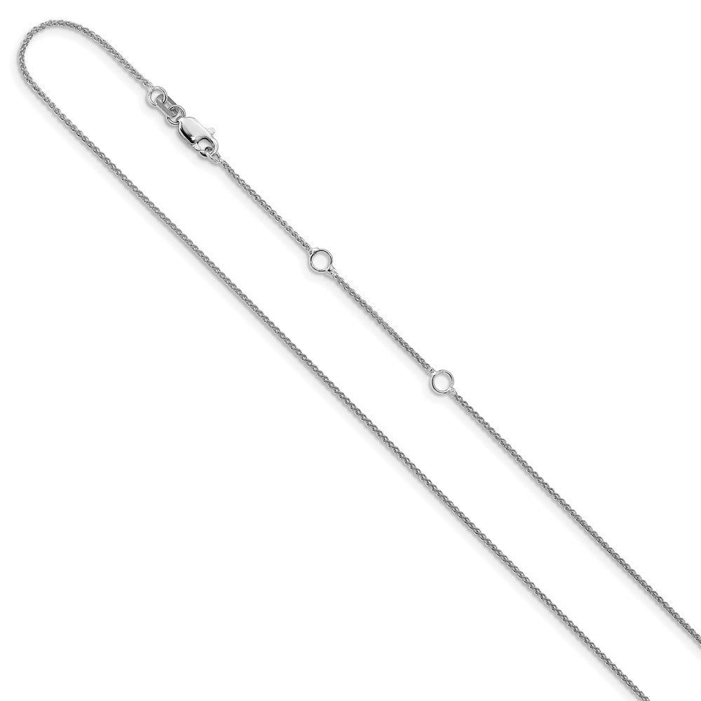 2 Inch 14K White Gold 1mm Spiga 1In+1In Adjustable Chain Necklace