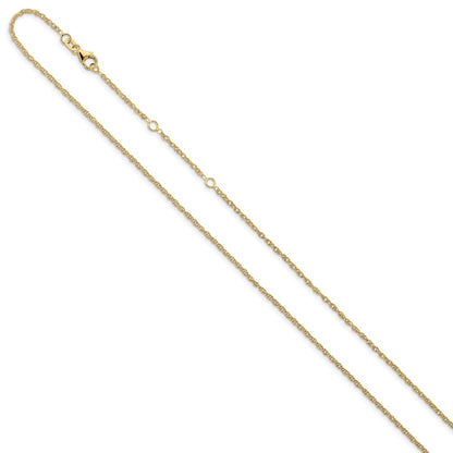18 Inch 14K Yellow Gold 1.5mm D/C Loose Rope 1In+1In Adjustable Chain Necklace
