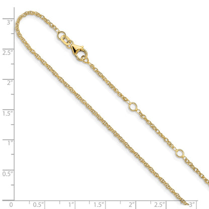 18 Inch 14K Yellow Gold 1.5mm D/C Loose Rope 1In+1In Adjustable Chain Necklace