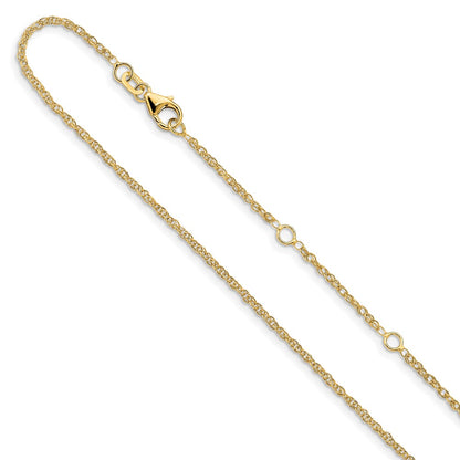 2 Inch 14K Yellow Gold 1.5mm D/C Loose Rope 1In+1In Adjustable Chain Necklace