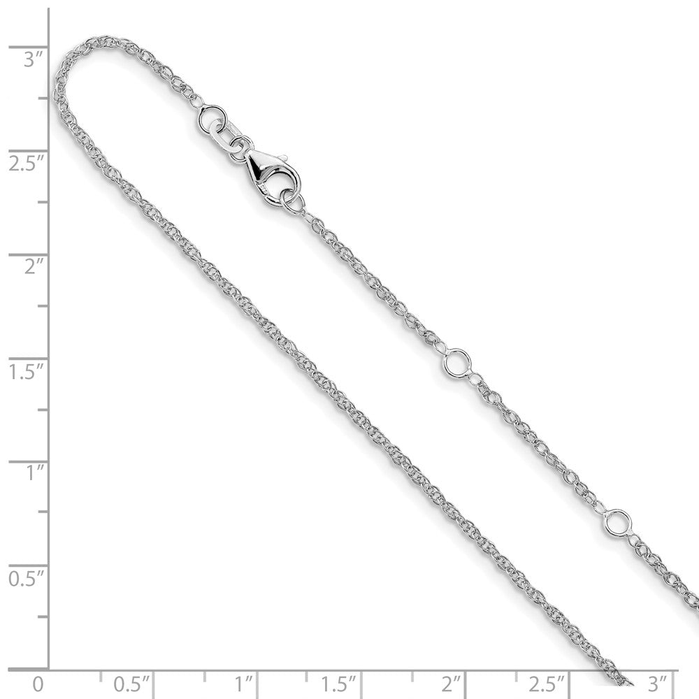 18 Inch 14K White Gold 1.5mm D/C Loose Rope 1In+1In Adjustable Chain Necklace