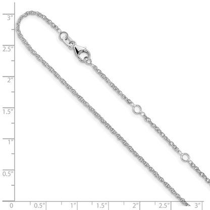 2 Inch 14K White Gold 1.5mm D/C Loose Rope 1In+1In Adjustable Chain Necklace