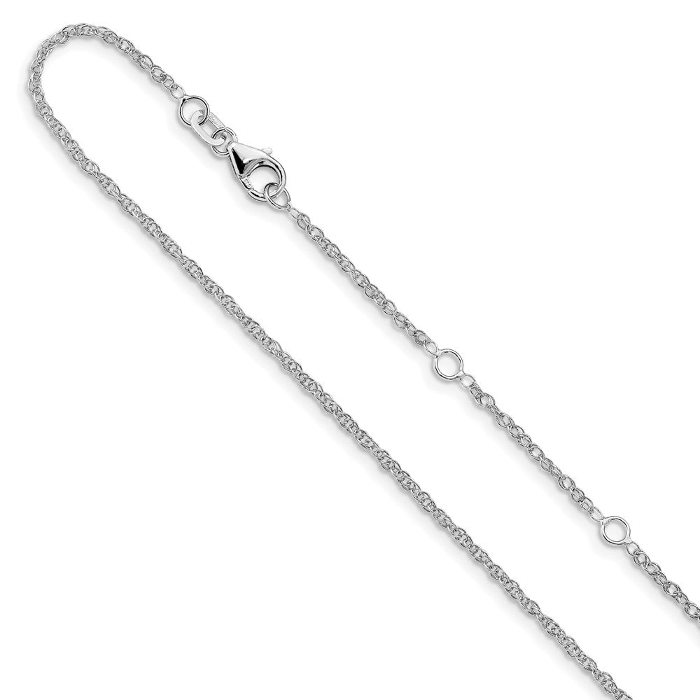 18 Inch 14K White Gold 1.5mm D/C Loose Rope 1In+1In Adjustable Chain Necklace