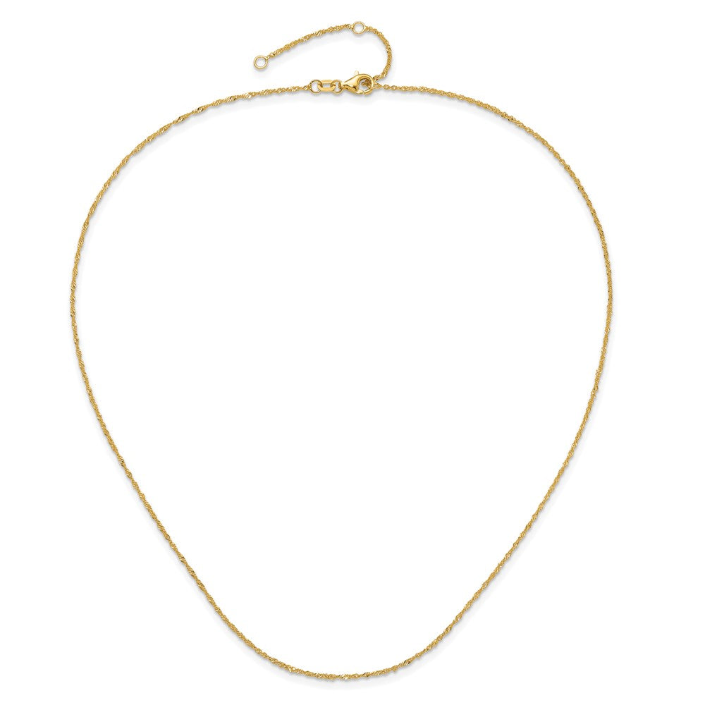 18 Inch 14K Yellow Gold 1.25mm Singapore 1In+1In Adjustable Chain Necklace