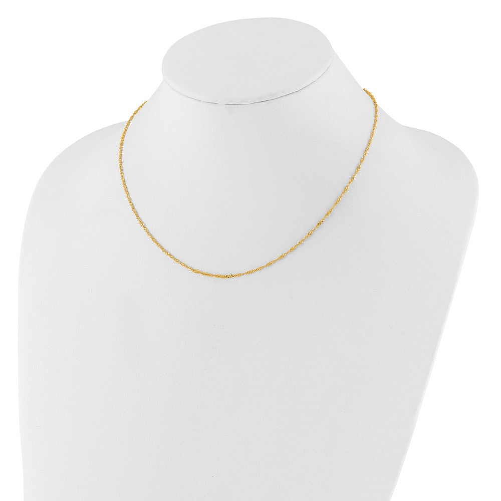 18 Inch 14K Yellow Gold 1.5mm Singapore 1In+1In Adjustable Chain Necklace