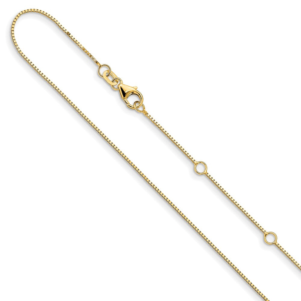18 Inch 14K Yellow Gold .7mm Box 1In+1In Adjustable Chain Necklace