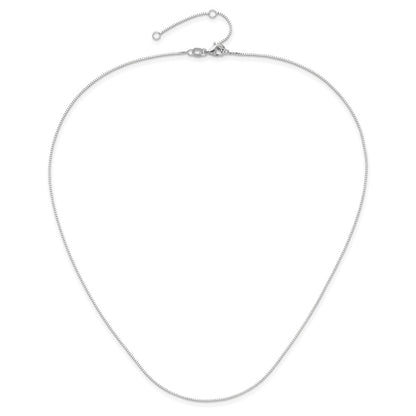 18 Inch 14K White Gold .7mm Box 1In+1In Adjustable Chain Necklace
