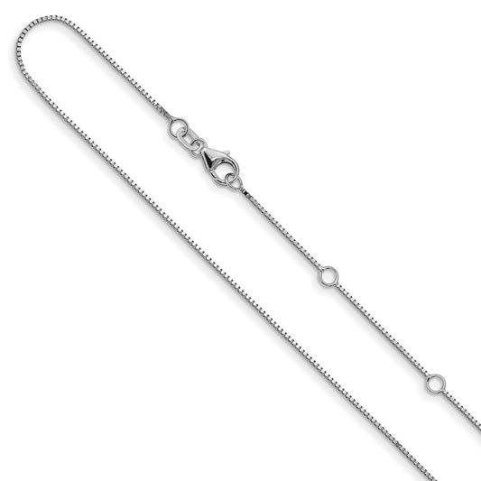 2 Inch 14K White Gold .85mm Box 1In+1In Adjustable Chain Necklace