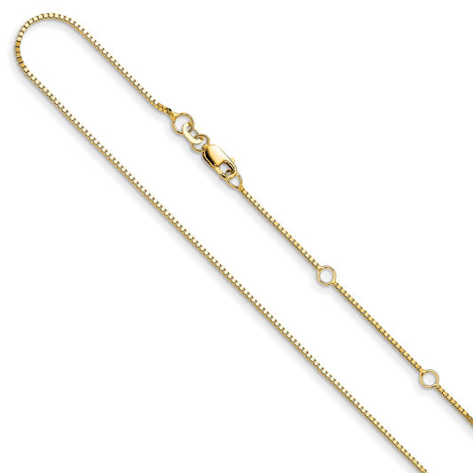 18 Inch 14K Yellow Gold .95mm Box 1In+1In Adjustable Chain Necklace