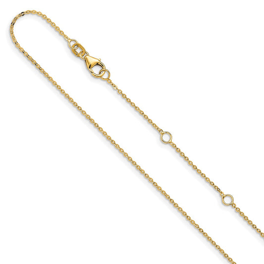 18 Inch 14K Yellow Gold 1.2mm Flat Cable 1In+1In Adjustable Chain Necklace
