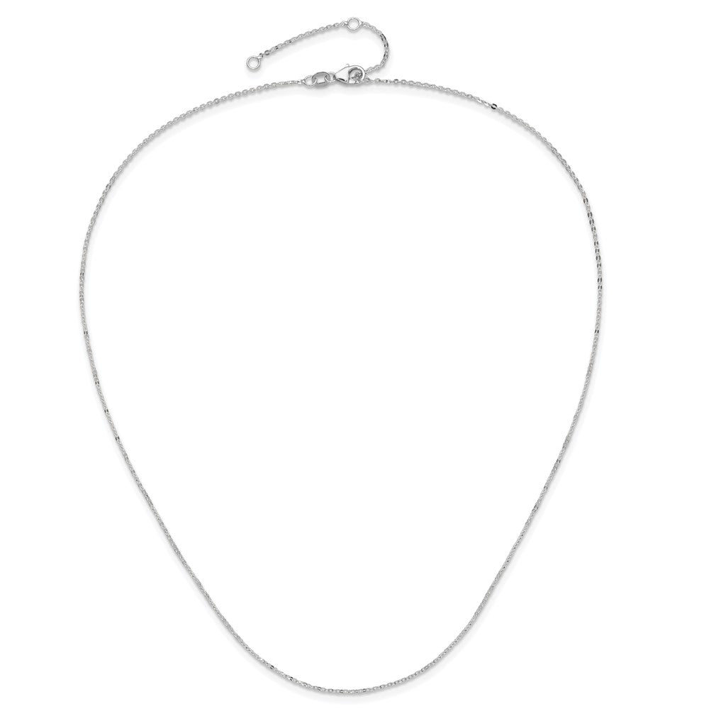 18 Inch 14K White Gold 1.2mm Flat Cable 1In+1In Adjustable Chain Necklace