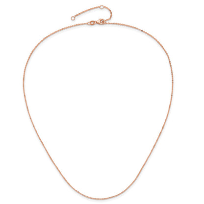 2 Inch 14K Rose Gold 1.2mm Flat Cable 1In+1In Adjustable Chain Necklace